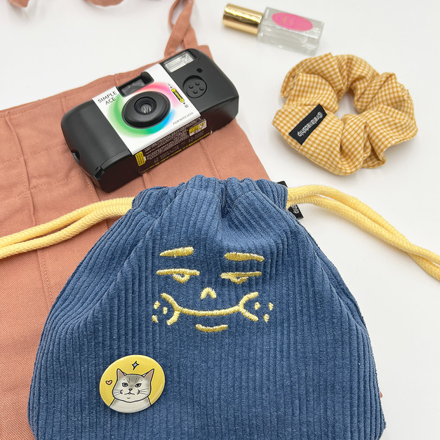 Bob小弟臉刺繡燈芯絨-藍色