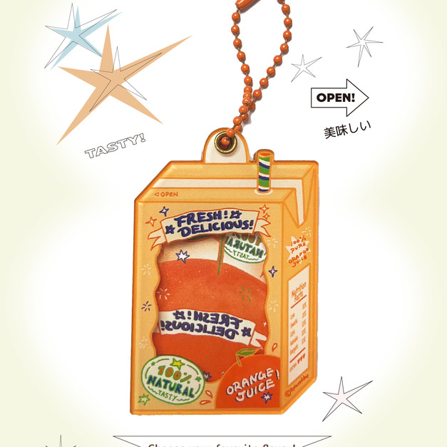 100%橘子果汁 相框鑰匙圈 （附龍蝦扣鑰匙圈）