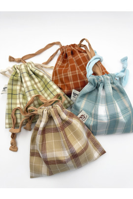 格紋小束口袋-橘/青綠/酪梨綠/卡其橘