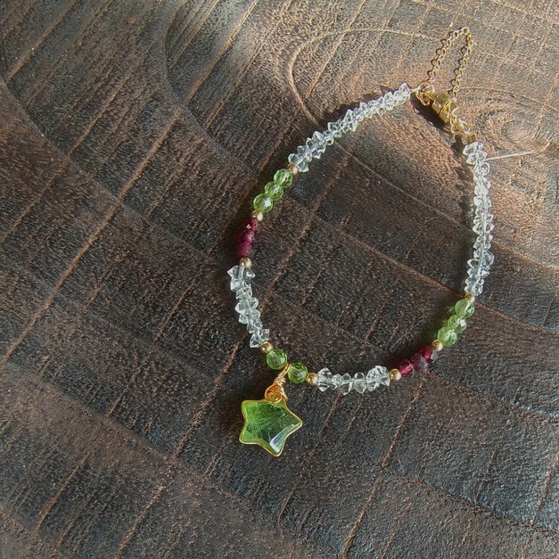 ｜14kgf輕珠寶｜天然橄欖石星星磁扣手鍊