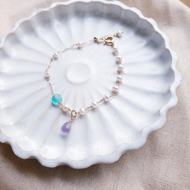 ｜14kgf輕珠寶｜天然紫水晶.天河石珍珠手鍊