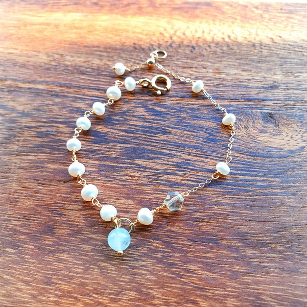 ｜14kgf輕珠寶｜天然海水藍寶珍珠手鍊