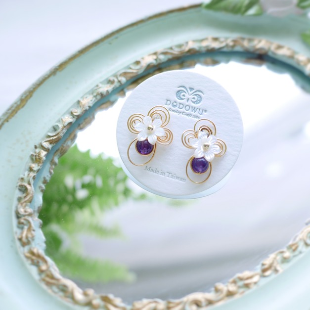 ｜14kgf輕珠寶｜吉祥雲寶石蝶貝耳環/耳夾