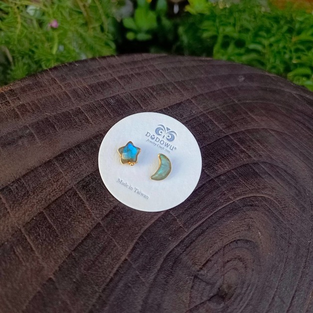 ｜14kgf輕珠寶｜天然光譜石星月包框針式/夾式耳環