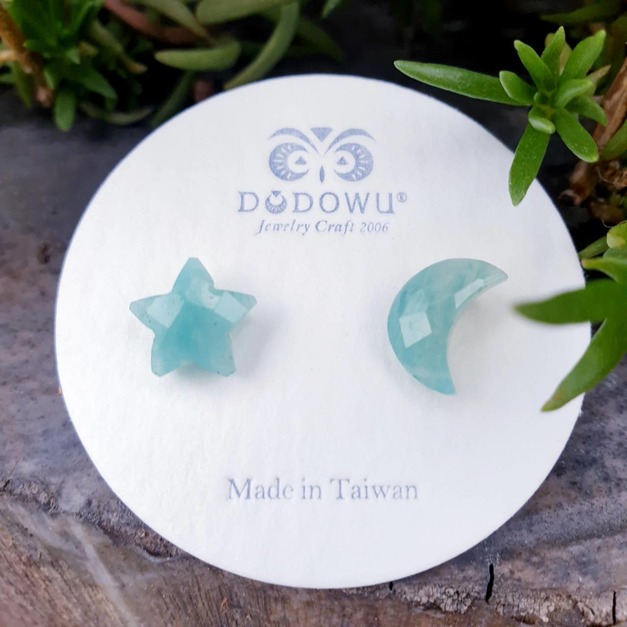 ｜寶石輕珠寶｜亞馬遜石星星月亮針式/夾式耳環