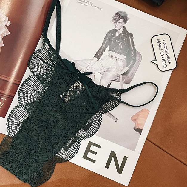 法式薄蕾絲墨綠