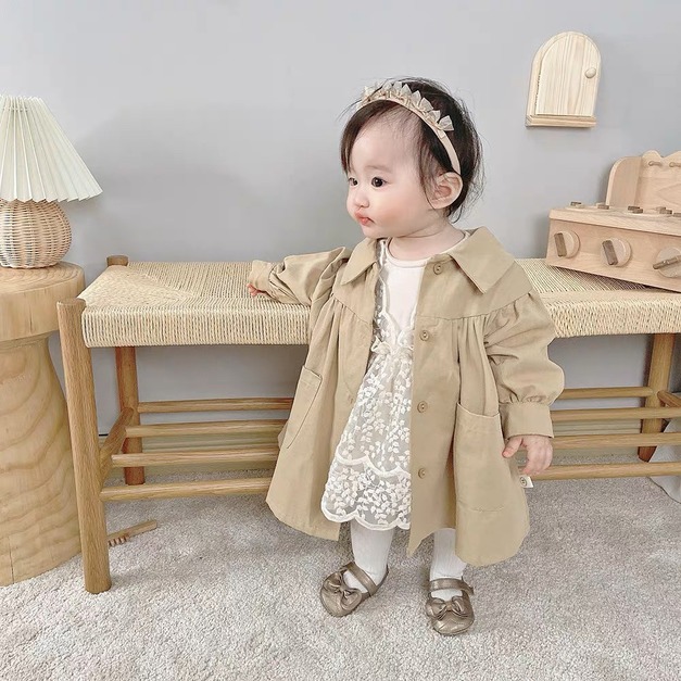 純棉澎澎袖風衣外套-90