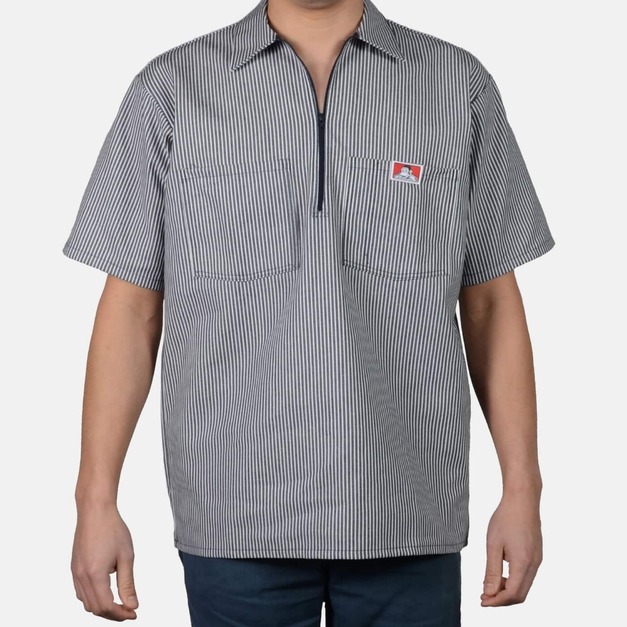 BEN-DAVIS BEN-1/2 Zip Short Sleeve Stripe 短袖襯衫 套頭 工裝 條紋 5色