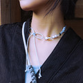 Necklace 聯名項鍊 蝴蝶繩結波點珠（冰霜藍）