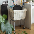 【日本霜山】鐵藝復古風移動式洗衣籃-多色可選_3