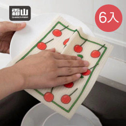 【日本霜山】櫻桃印花乾濕兩用木漿棉抹布(2片入/包)x3包組