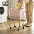 【日本霜山】鐵藝復古風移動式洗衣籃-多色可選_4