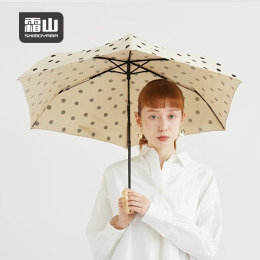 【日本霜山】復古水玉點點6骨晴雨兩用竹柄摺疊傘(附收納提袋)
