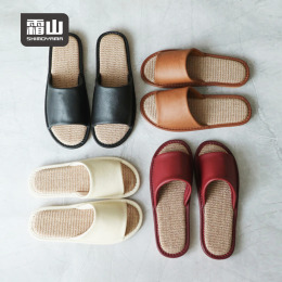 【日本霜山】和風皮質透氣亞麻底防滑室內拖鞋-多款可選