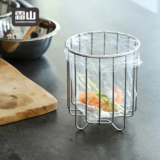 【日本霜山】304不鏽鋼圓形垃圾袋架/桌上迷你垃圾桶