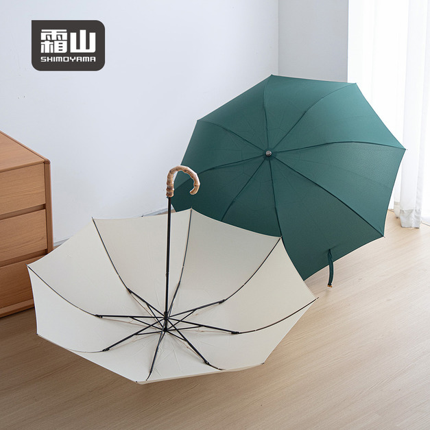 【日本霜山】復古竹柄8骨晴雨兩用摺疊傘(附收納提袋)