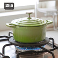 【日本霜山】漸層色雙耳琺瑯鑄鐵鍋(附蓋)-14cm-多色可選_3
