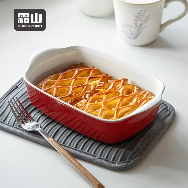 【日本霜山】雙耳耐熱陶瓷烤盤/焗烤盤-700ml