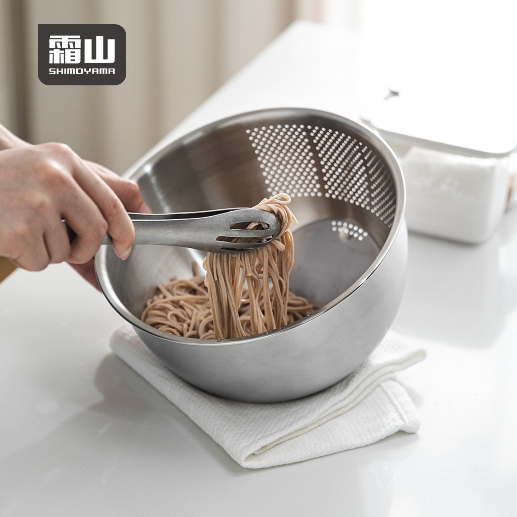 【日本霜山】304不鏽鋼多功能斜底瀝水料理盆