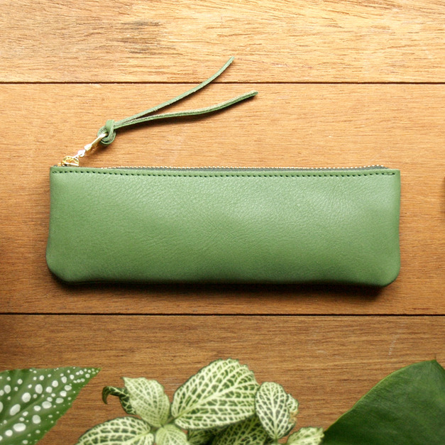 Grass Green  手工真皮筆袋  (禮物包裝/英文刻印)