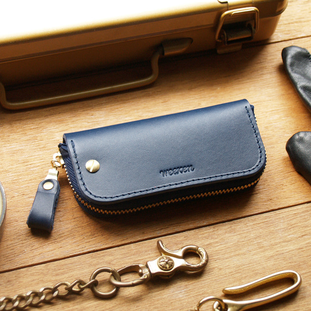 Navy Blue 手工真皮鑰匙包 (免費客製化刻印英文名/ 禮盒包裝)