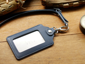 Navy Blue 手工真皮識別證套 (免費客製化刻印英文名/禮盒包裝)