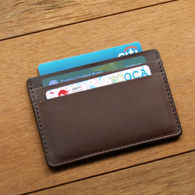 Dark Coffee 手工真皮卡片夾 (客製化刻印英文名/禮盒包裝)