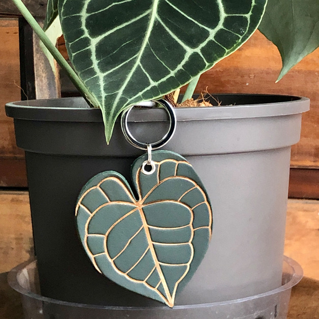 圓葉花燭 觀葉植物手工真皮鑰匙圈/包包吊飾 (英文刻字/禮盒包裝)