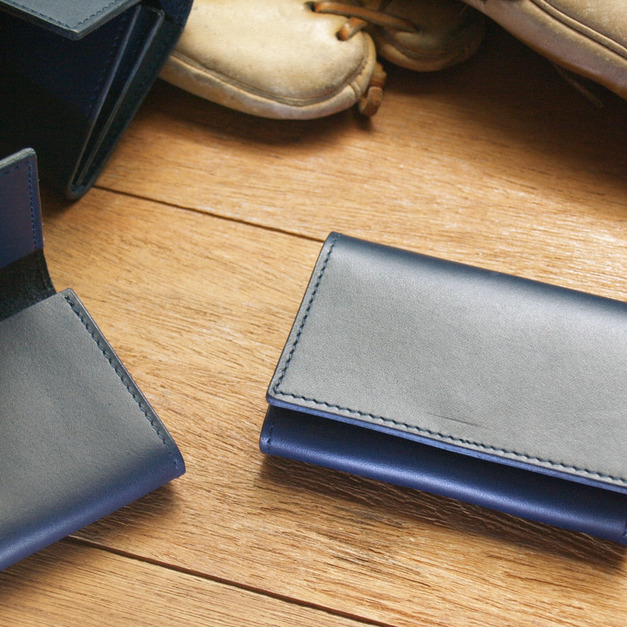 Navy Blue 手工真皮卡夾/名片夾 雙槽式 (免費客製化刻印英文名/禮盒包裝)