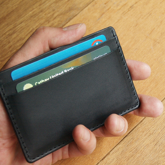 Gentle Black 手工真皮卡片夾 (免費客製化刻印英文名/禮盒包裝)