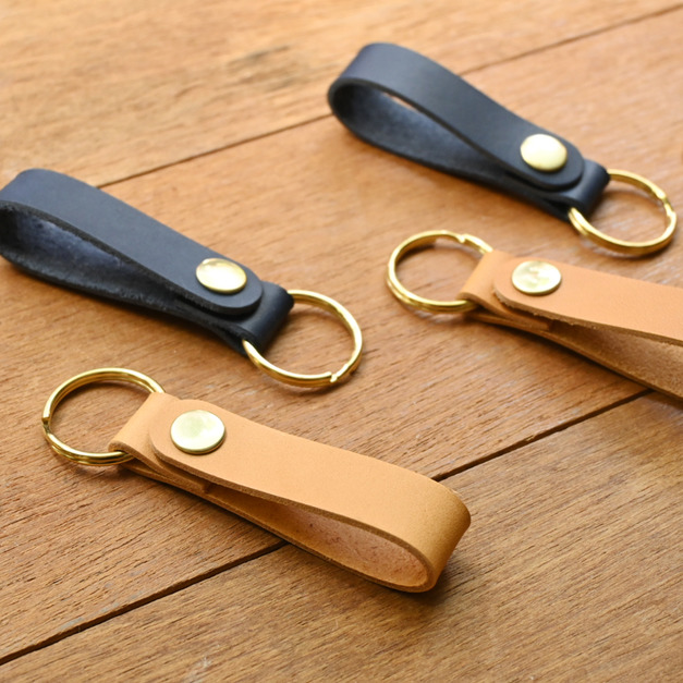 真皮銅釦鑰匙圈 ( 免費刻印英文名/禮盒包裝 )