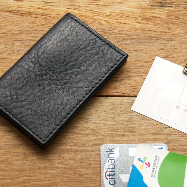 Harley Black  手工真皮卡夾/名片夾 橫夾款 (免費客製化刻印英文名)