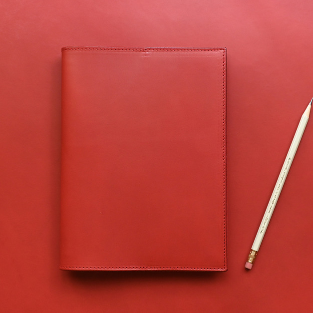 Joy Red 手工真皮記事本/繪圖本/書套(附A5空白記事素描本，客製化刻印英文名)