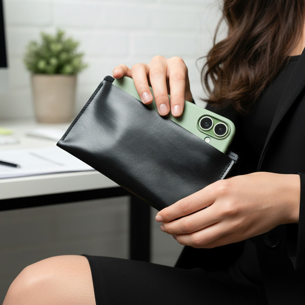 iPhone 17 / Air - All Black 真皮手機保護套/存摺套 (英文刻印/禮物包裝)