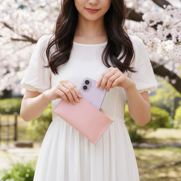 iPhone 17 / Air - Pearl Pink 真皮手機保護套/存摺套 (英文刻印/禮物包裝)