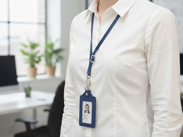 Navy Blue 手工真皮識別證套 (免費客製化刻印英文名/禮盒包裝)