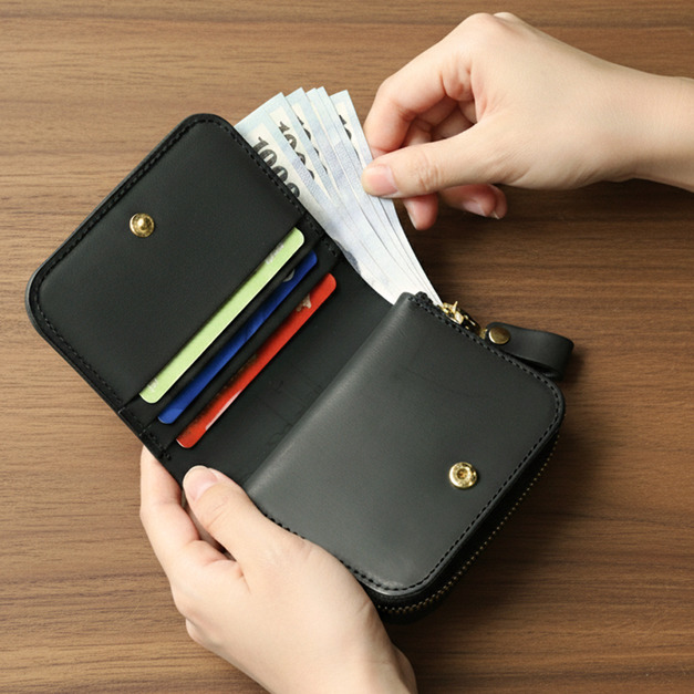 Gentle Black 手工真皮大容量零錢包/短夾/錢包(禮盒包裝/客製化刻印)