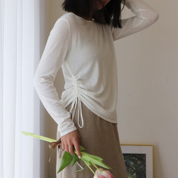 圓領側身抽繩簡約上衣