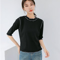 木耳花邊撞色短袖上衣_4