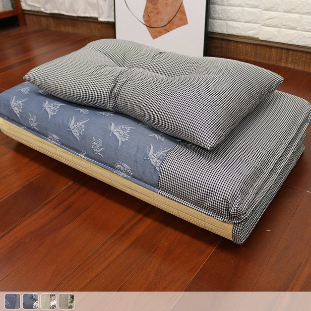 花漾拼布竹面單人透氣床墊-贈同色記憶枕