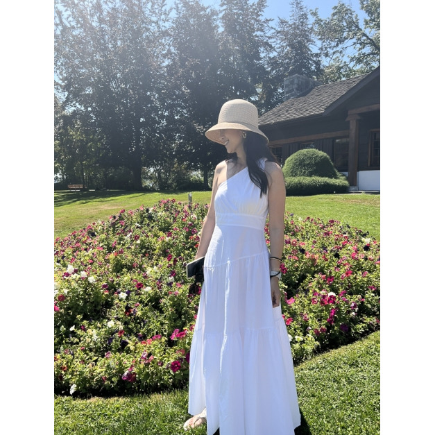 White One shoulder Goddess Dress- L