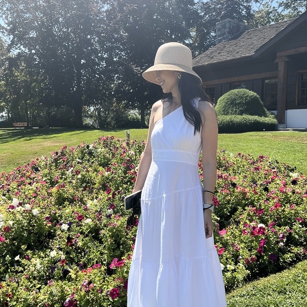 White One shoulder Goddess Dress- L