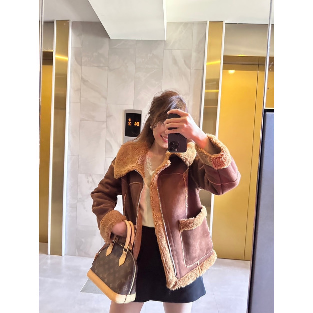 [US]熊寶寶絨面皮革外套- XS