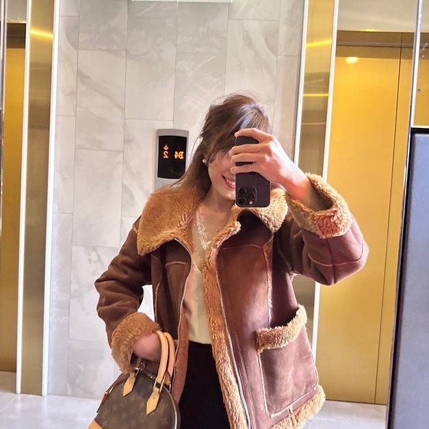 [US]熊寶寶絨面皮革外套- XS