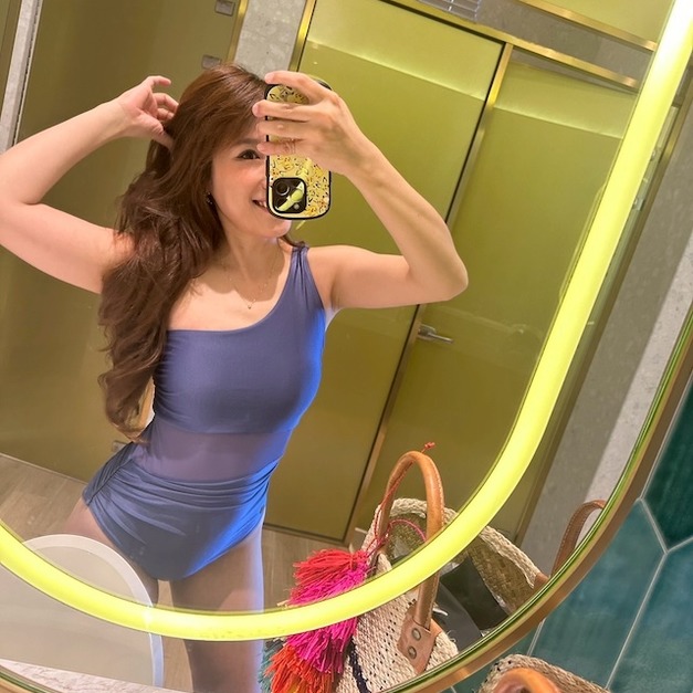 S1- [中強度] Tropical Babe 斜肩微辣塑身連身泳衣 &ndash; 迷霧藍only -M