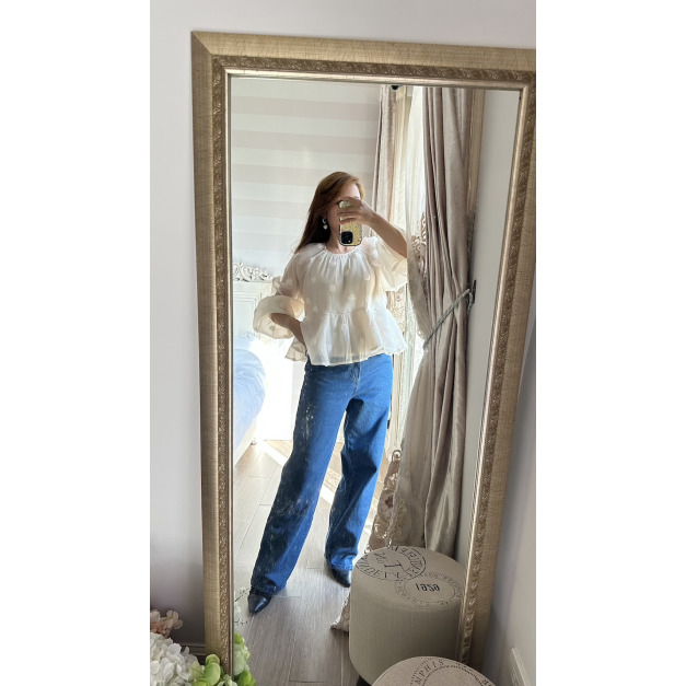 O3- 花瓣口袋鬆緊牛仔褲