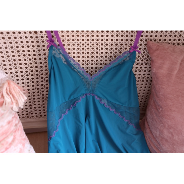 S1- 紐約 x Paris Teal Green 柔絲 Baby Doll 細肩帶睡衣裙 - S