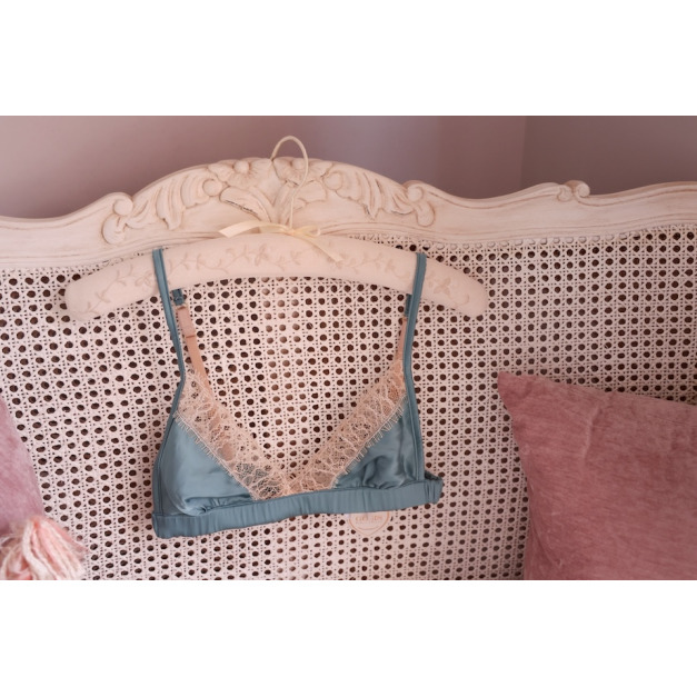 A12- Europe 法式 Tiffany Blue 柔緞睫毛蕾絲 Bralette - S