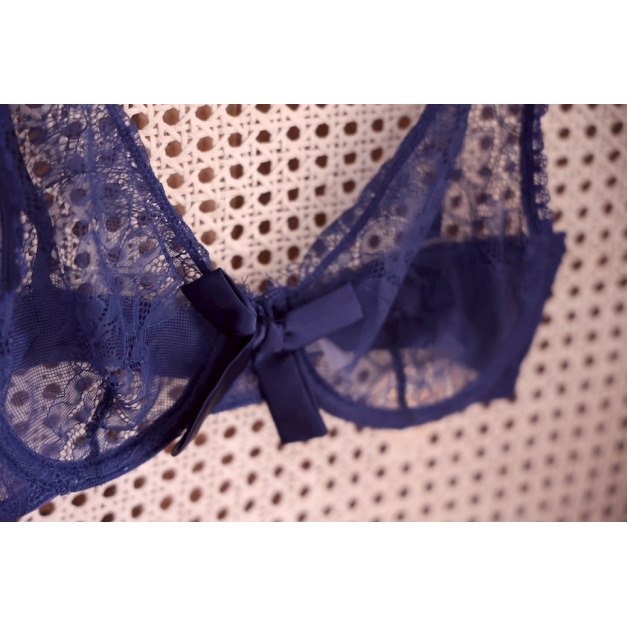 A9- Europe Royal Blue法式透膚睫毛蕾絲內衣- 34B