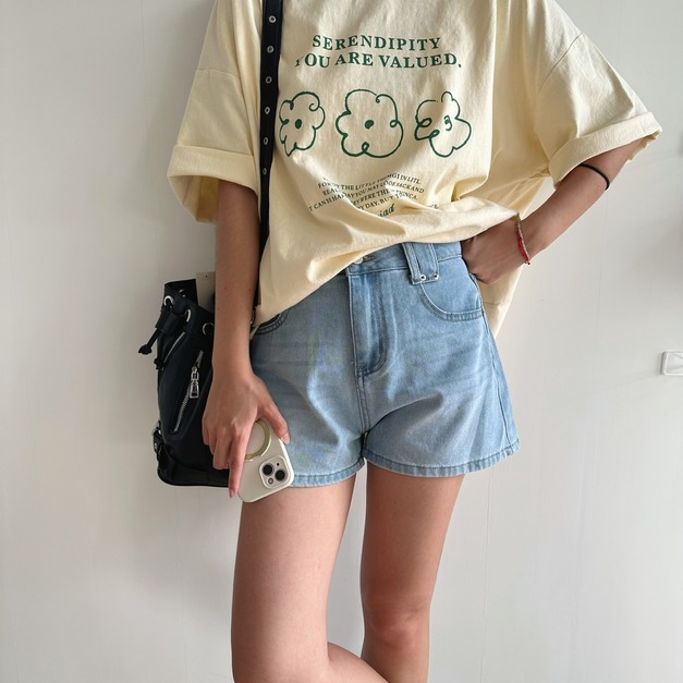 手繪線條小花棉Ｔ